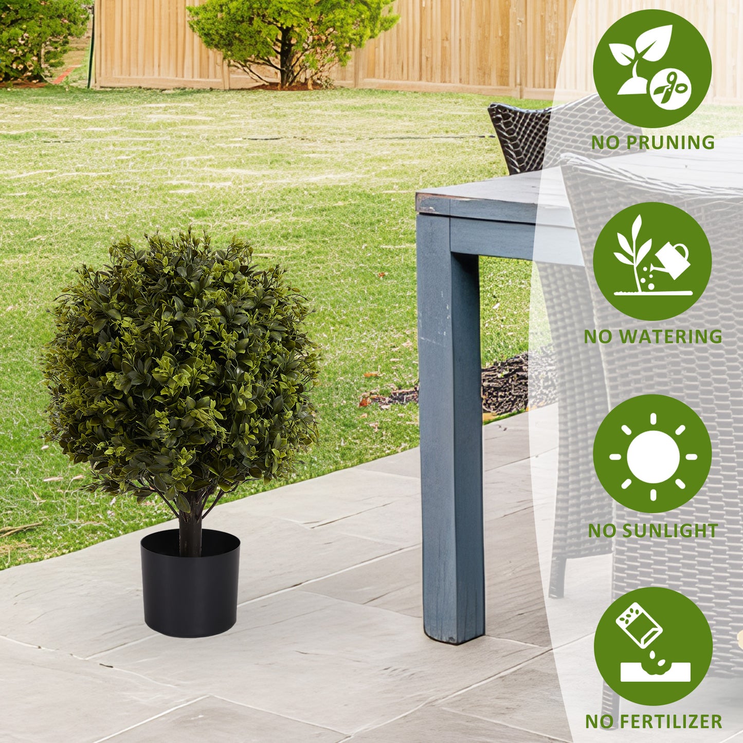 22in UV Protection Ball Topiary Tree - 2pcs Green Artificial Plants