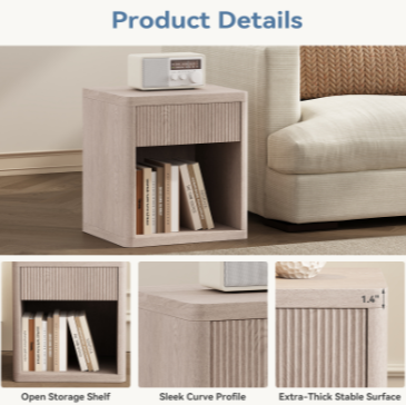 Bedside Cabinet with Drawers and Open Shelves - Multi-Functional Side Table