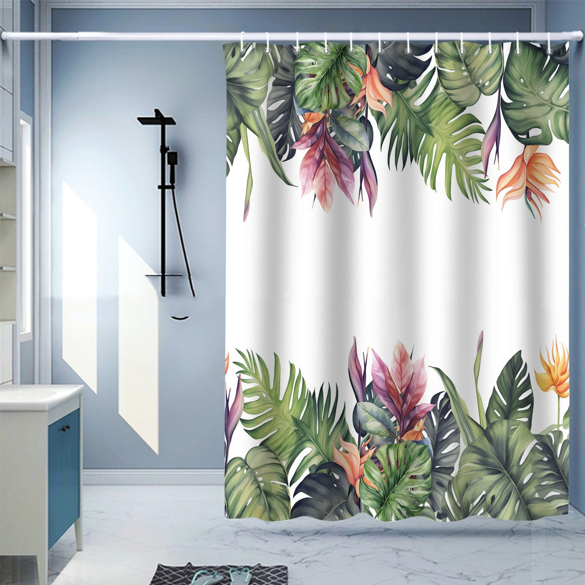 Waterproof Digital Printing Shower Curtain - Punch-Free European Style 183x214cm