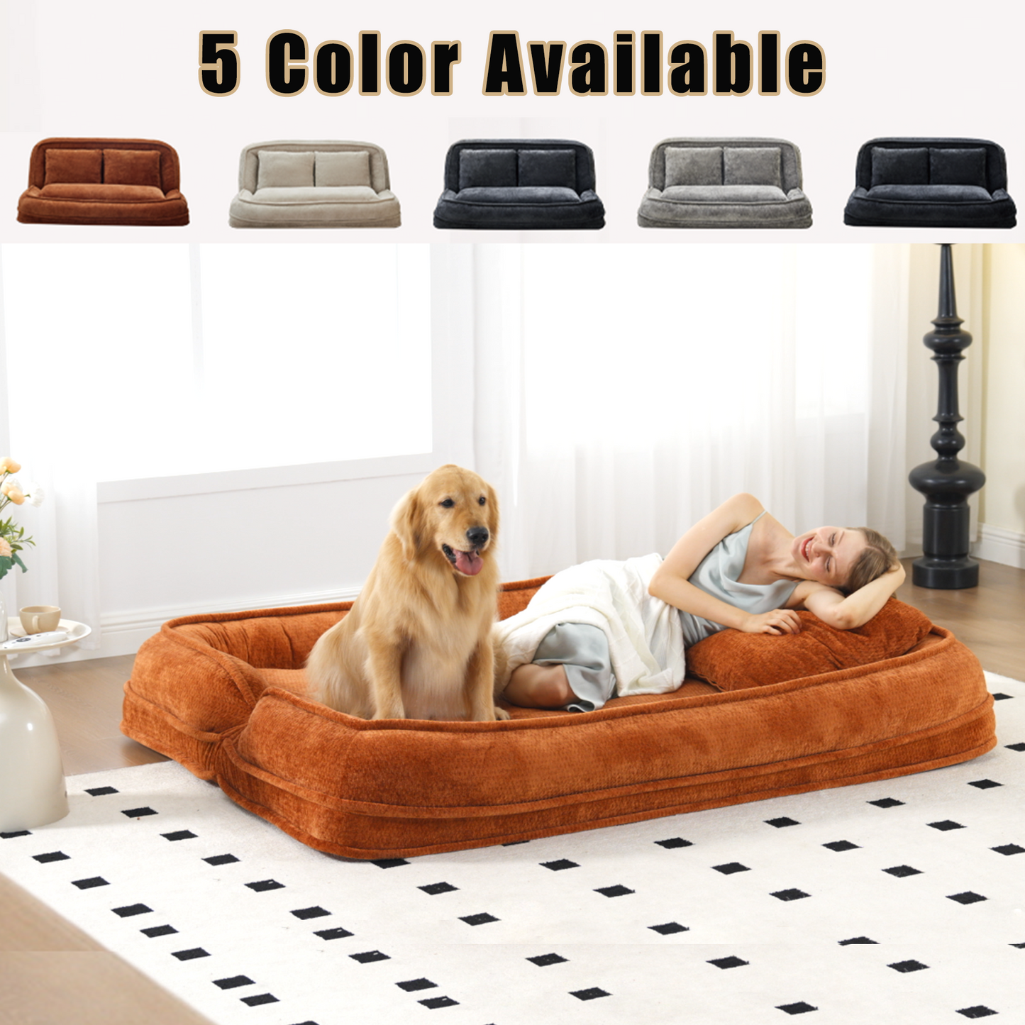 Extra Large Chenille Lazy Sofa Loveseat for Humans & Pets - Orange
