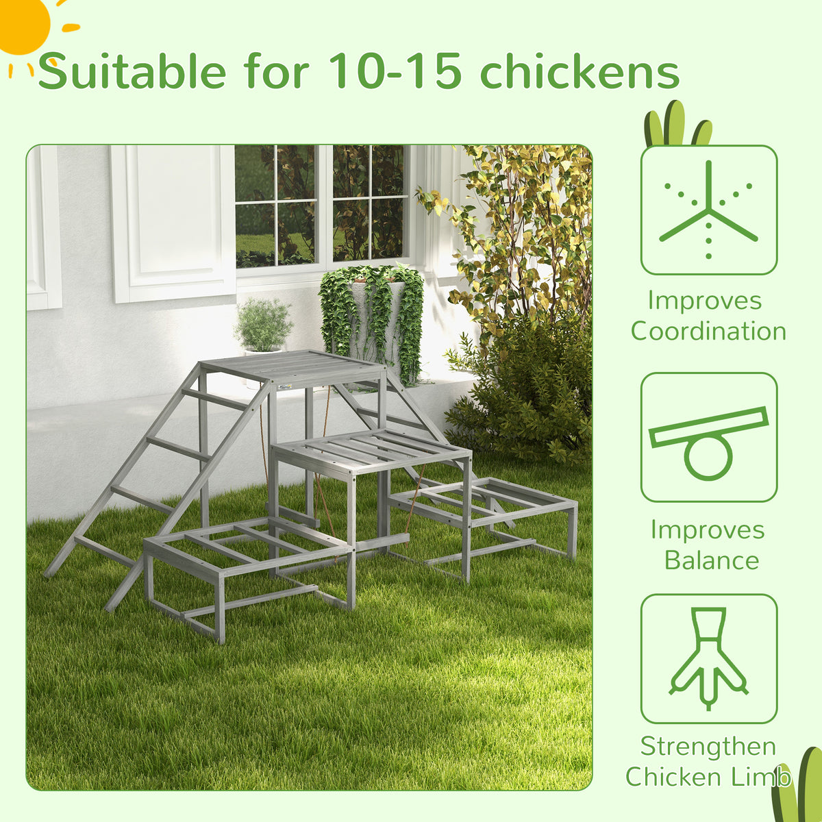 Chicken Roost Toys with Wood Stand and Ladder for 10-15 Chickens