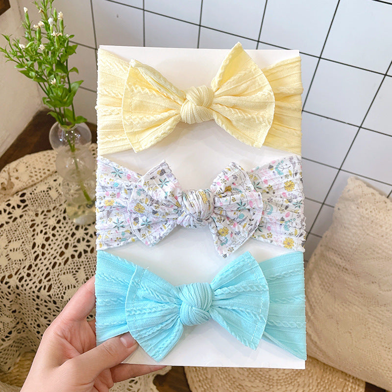 European & American Style Wide Bow Elastic Headband Set - Soft Jacquard Hair Accessories