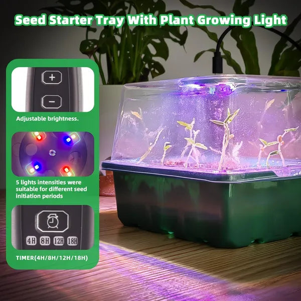 5-Pack Seed Starter Kit with LED Grow Lights - Indoor Mini Greenhouse
