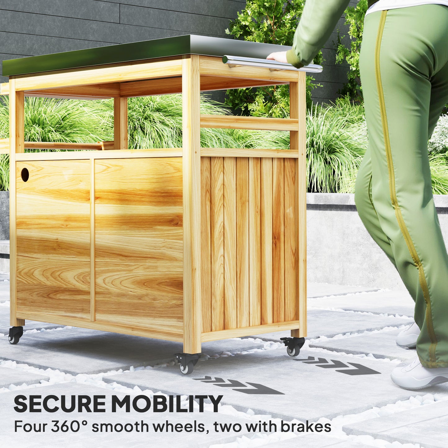 Outdoor Grill Cart with Stainless Steel Top & Storage Cabinets