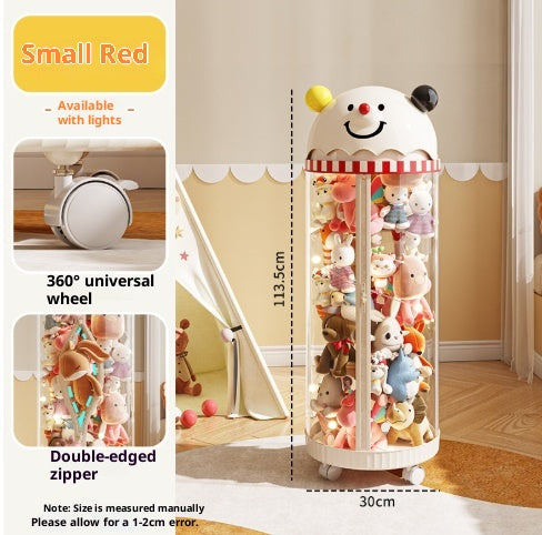 Kids Doll Storage Bucket with Zipper and Light Options - Plush Toy Organizer