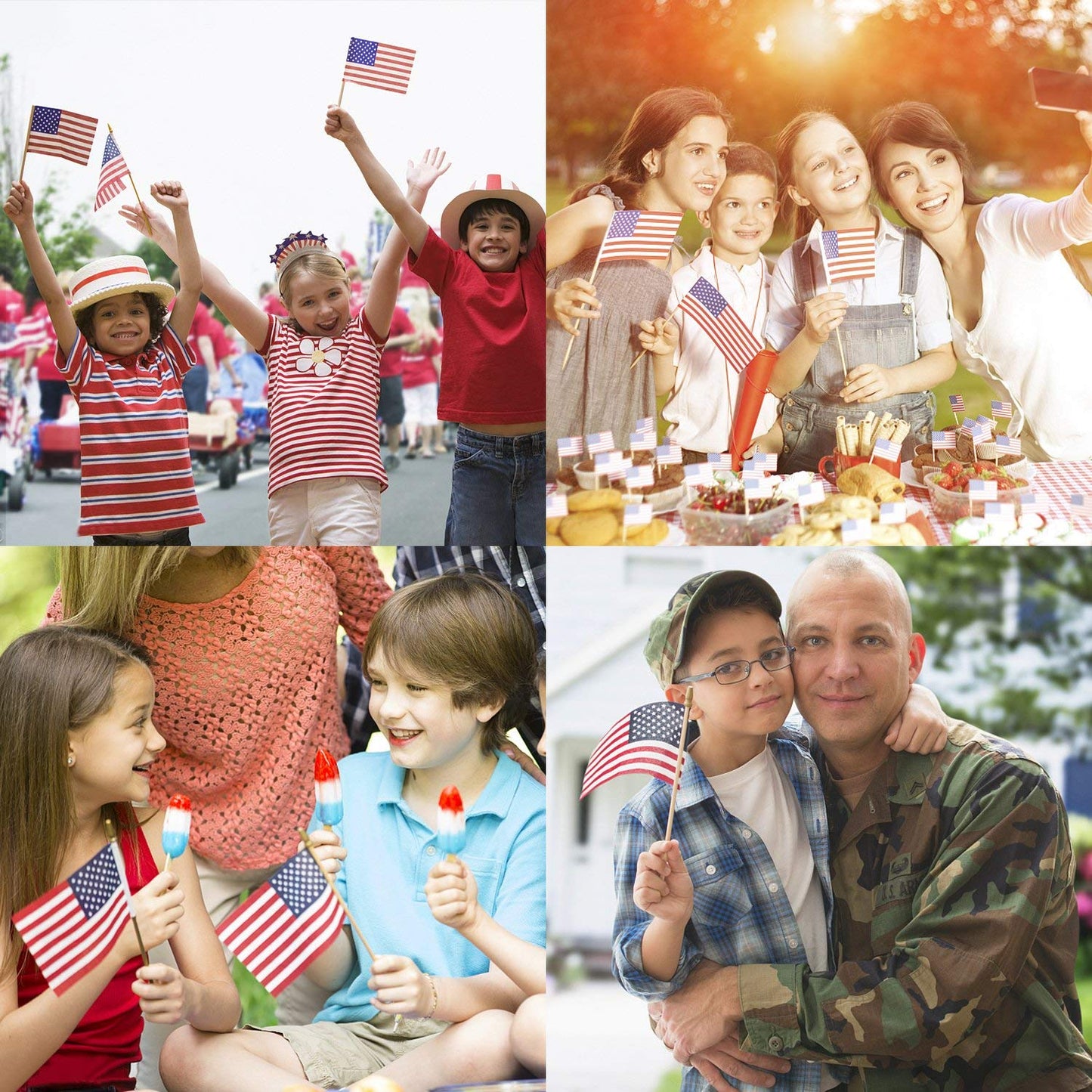 Mini American Flags on Stick - 65 Pack Handheld Flags for Events