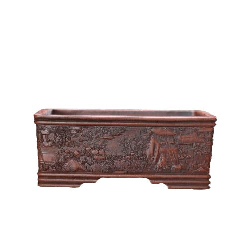 Rotating Rectangular Ceramic Flower Pot Set with Bamboo Basin - Classic Garden Decor