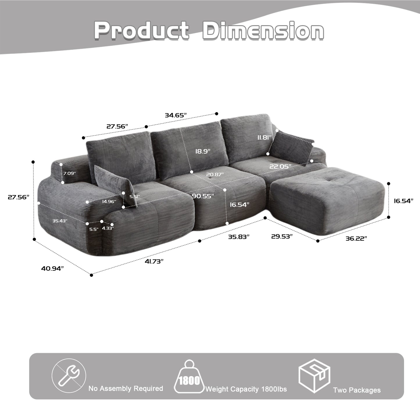 Modern Grey Memory Foam Sectional Sofa - Pet-Friendly Design