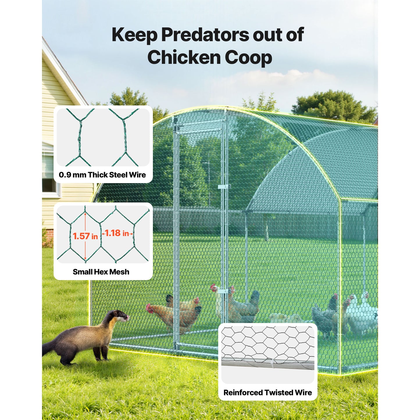 Large Metal Chicken Coop 9.8x13x6.6 Ft Walk-In Poultry Run with Cover and Lock