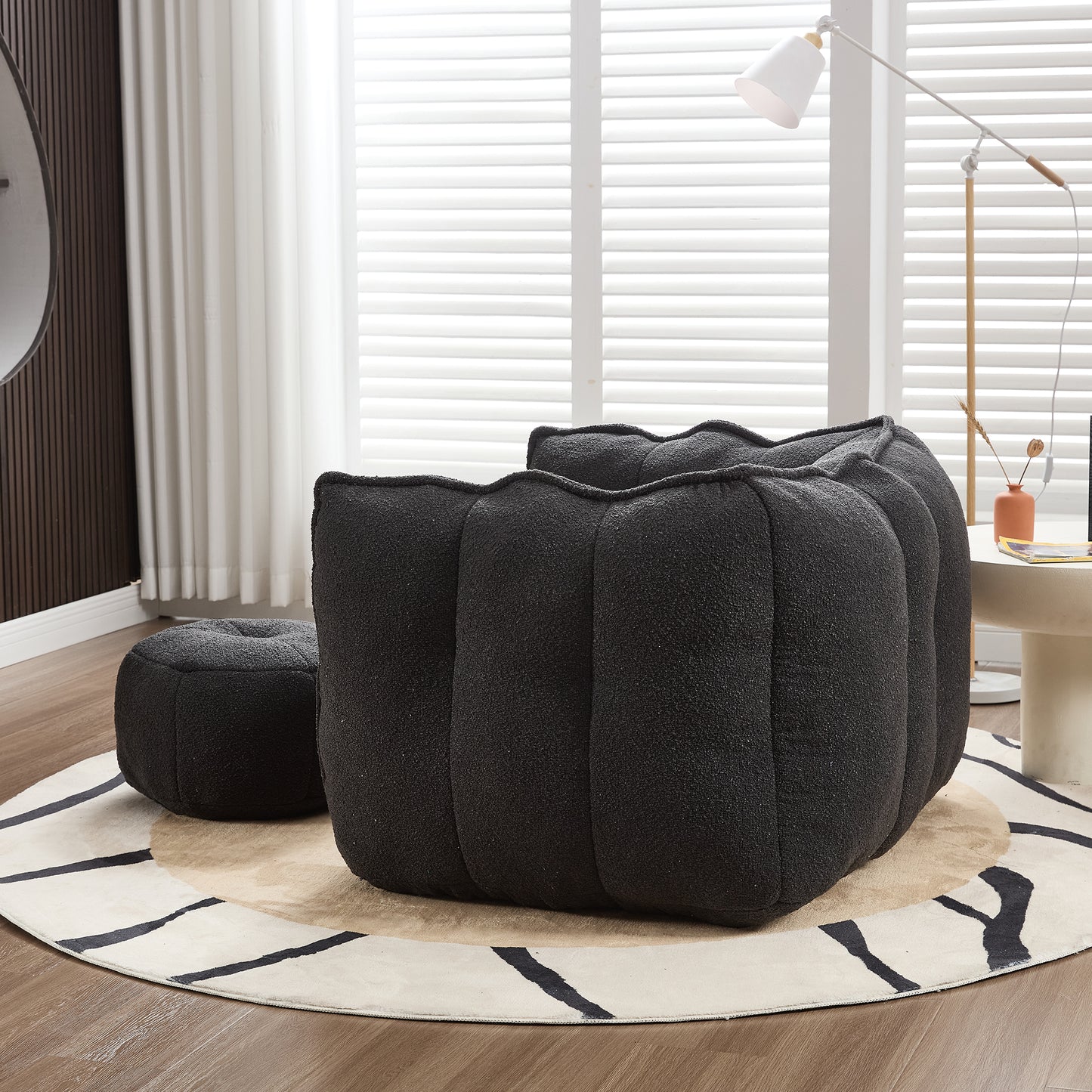 Soft Black Bean Bag Chair with High Resilient Foam for Adults