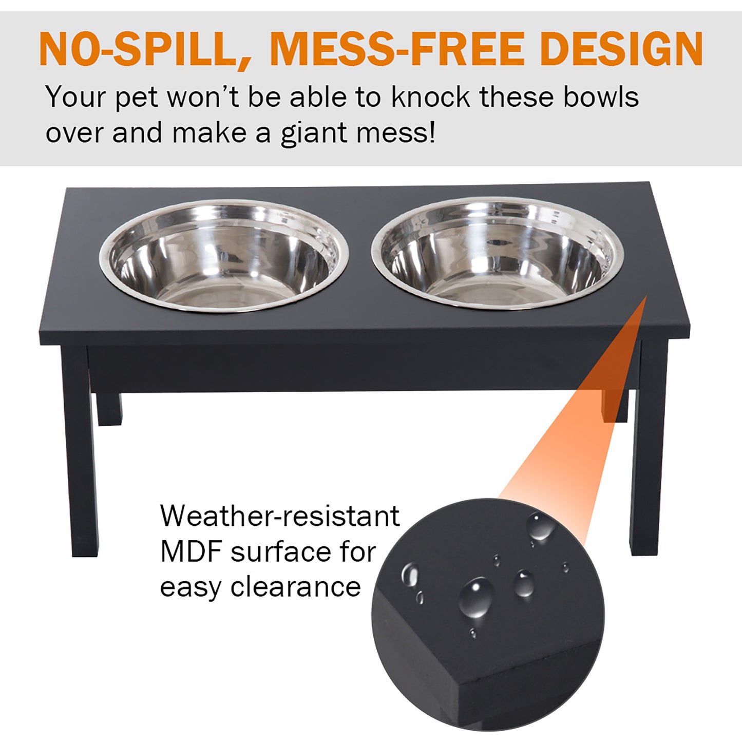 23-Inch Wooden Elevated Dog Food Bowls Feeding Station - Black