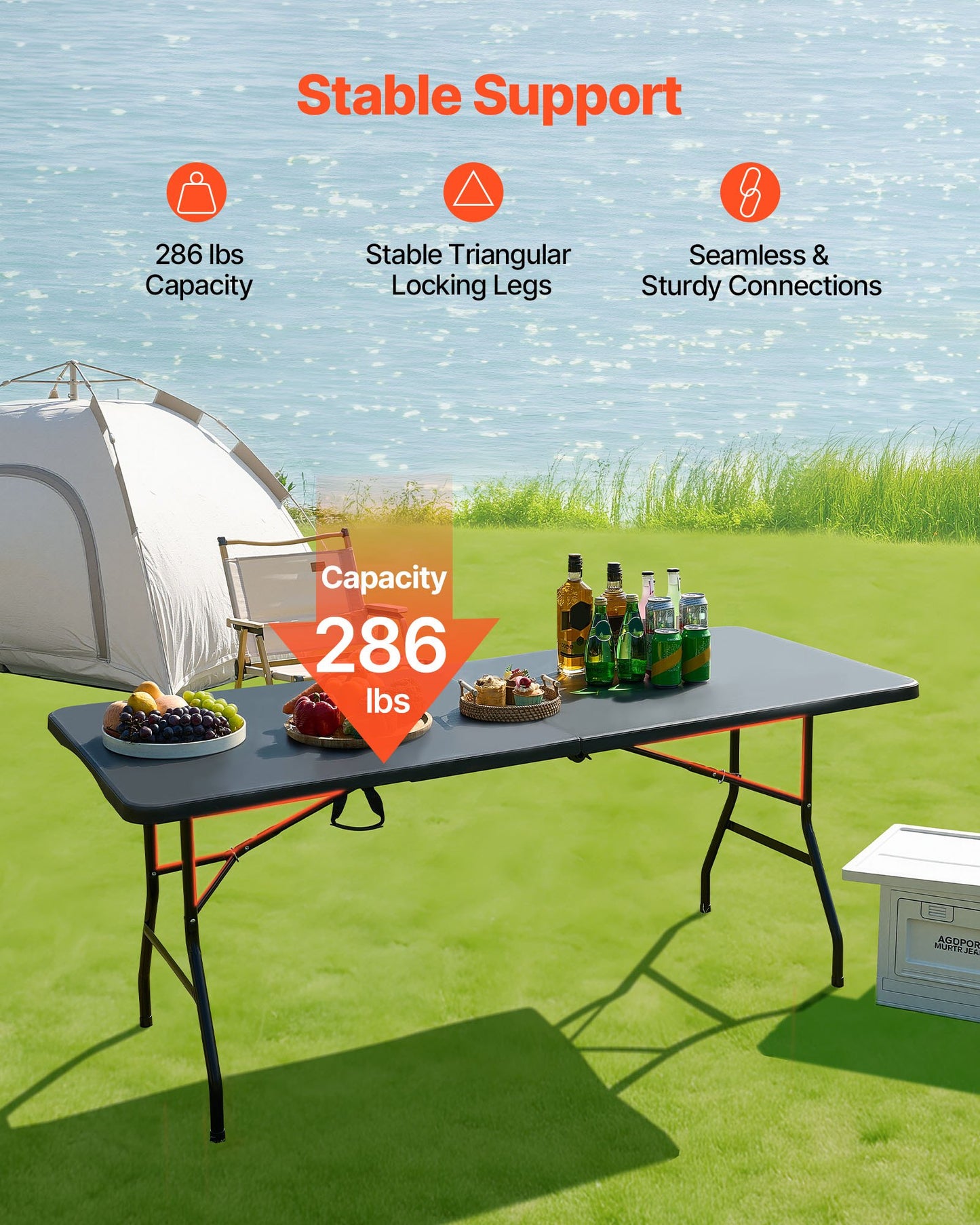 6 Ft Portable Folding Picnic Table Indoor Outdoor with Handle - Black