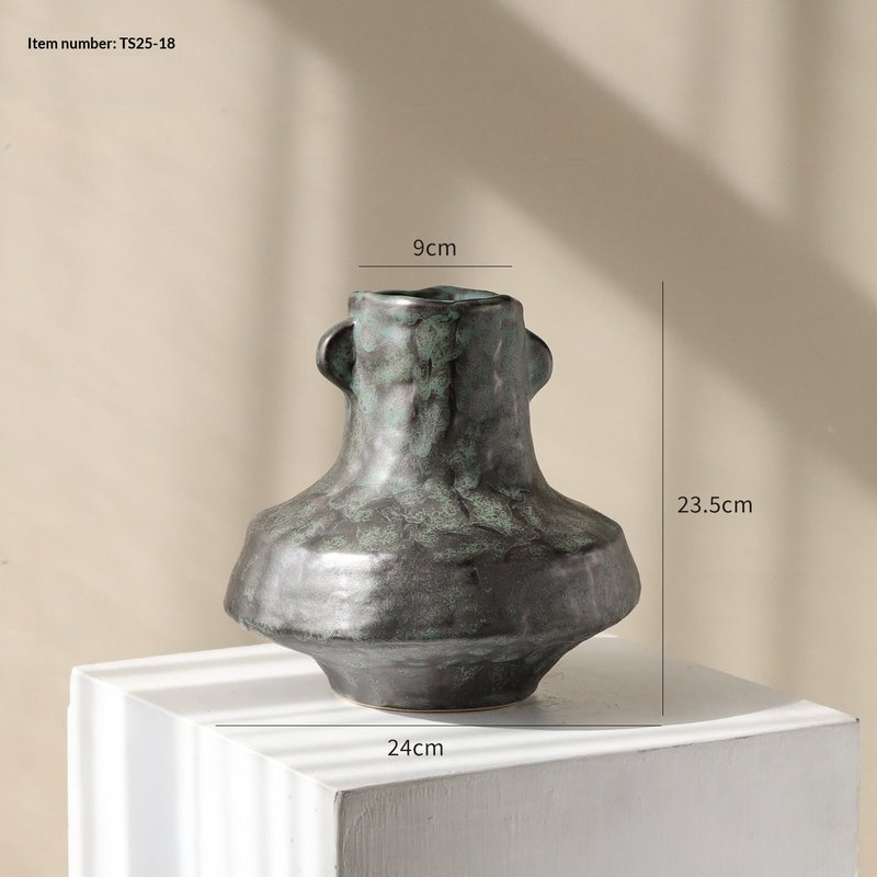 Modern Chinese Ceramic Vase - Short Style Green Flower Vase
