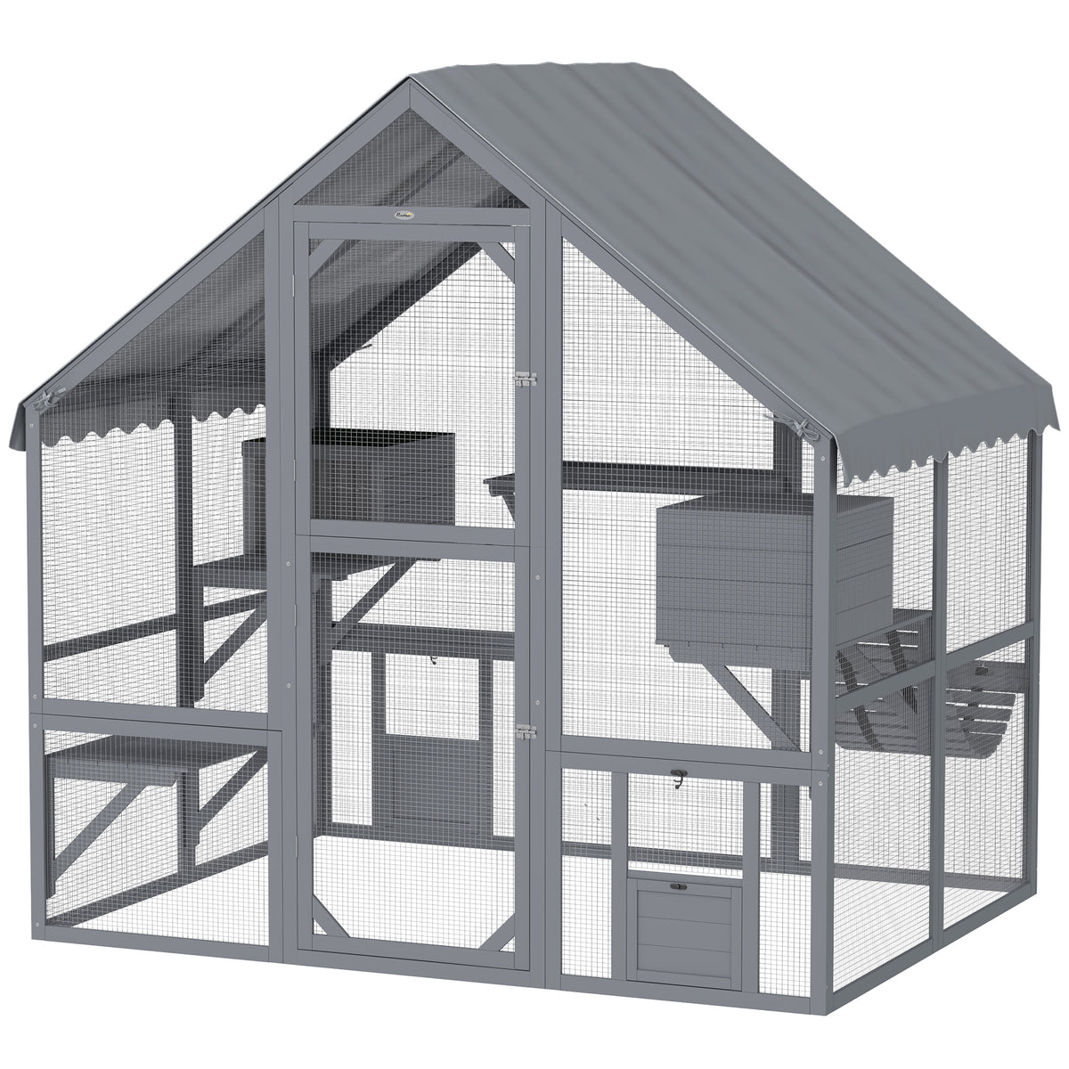 Outdoor Wooden Cat Enclosure with Waterproof Cover for 2-4 Cats - Gray