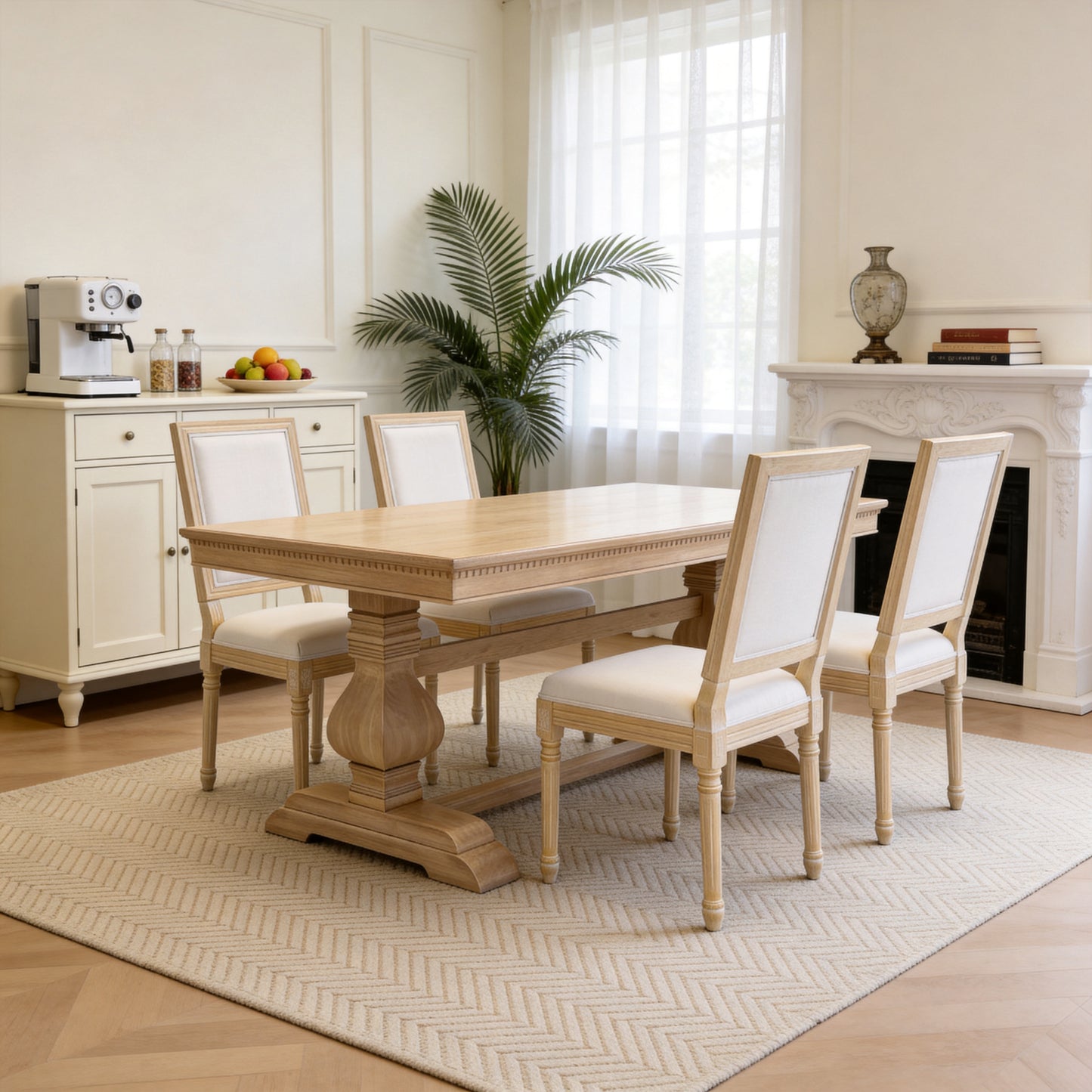 Upholstered French Country Dining Chairs - Set of 2, Beige