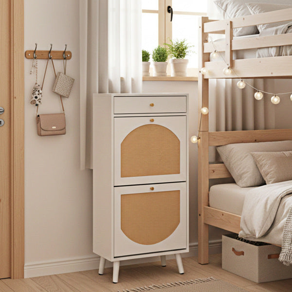 Shoe Cabinet with Drawer and 2 Flip-Top Compartments - White