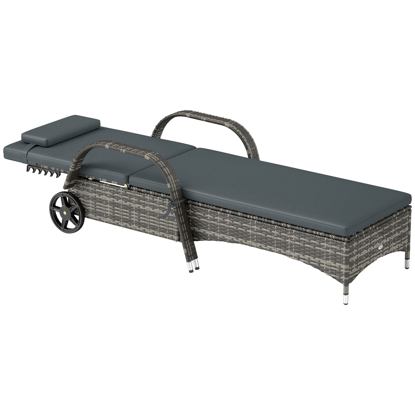 Adjustable Outdoor Chaise Lounge Chair with Wheels & Cushion