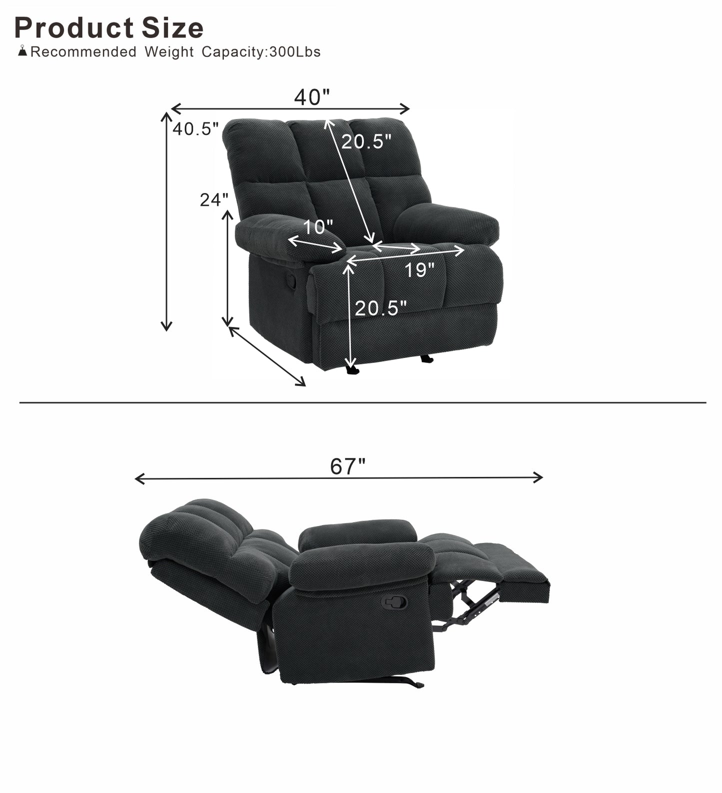 Modern Manual Rocker Recliner Chair - Dark Gray Upholstery