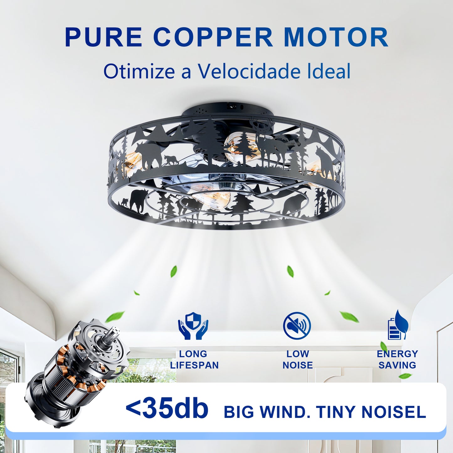 20in Matte Black Ceiling Fan with Remote Control - Reversible, 6 Speeds, Flush Mount, No Bulbs