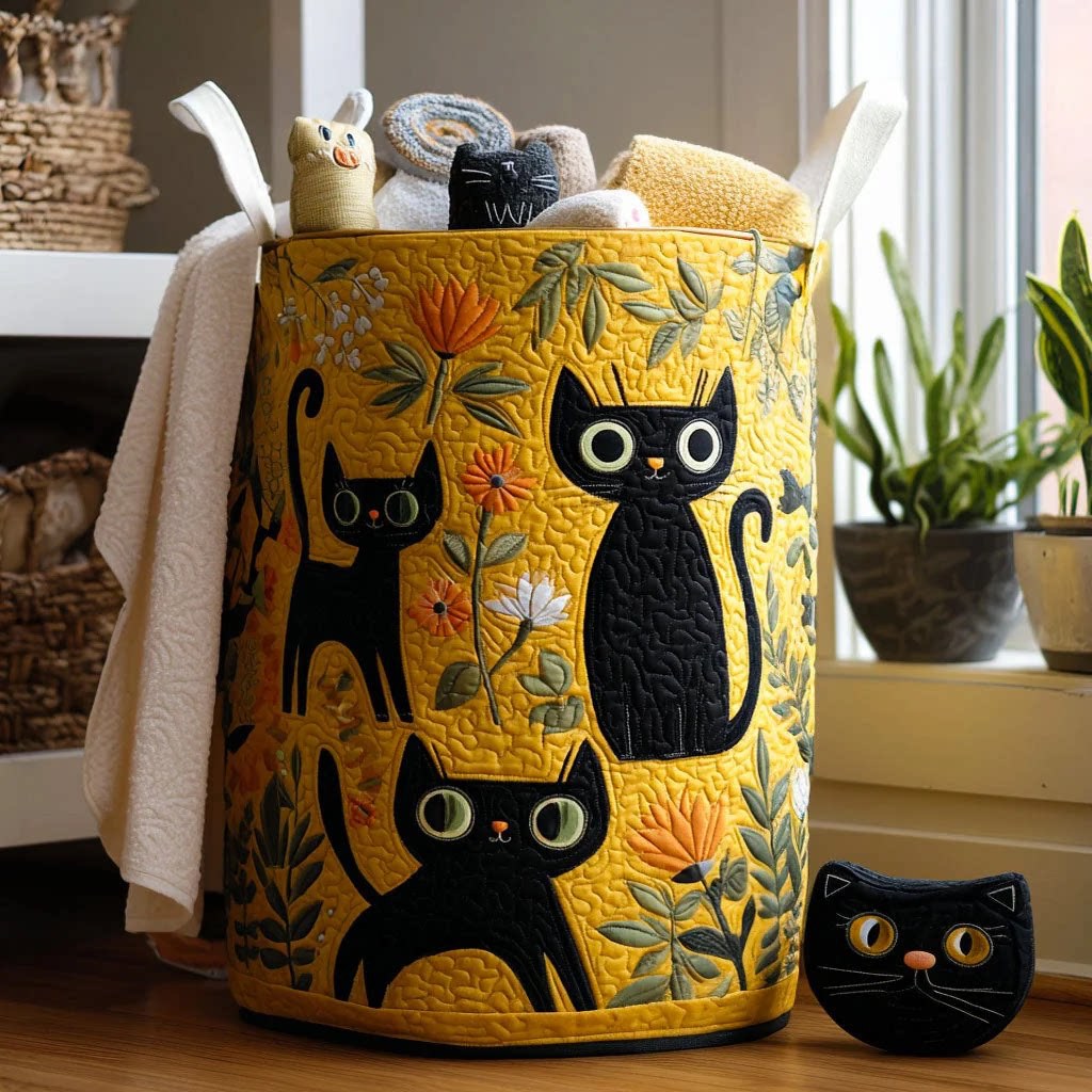 Cotton Laundry Hamper with Quilted Pleated Design Dustproof Clothes Basket