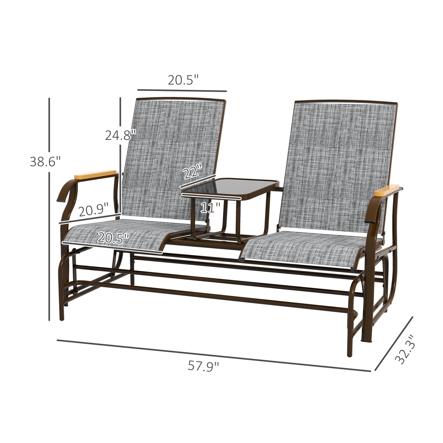 Outdoor 2-Person Glider Bench with Table - Gray Steel Frame