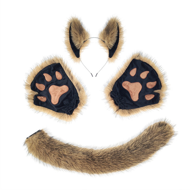 Halloween Werewolf Mascot Costume Props with Plush Ear Headband and Tail
