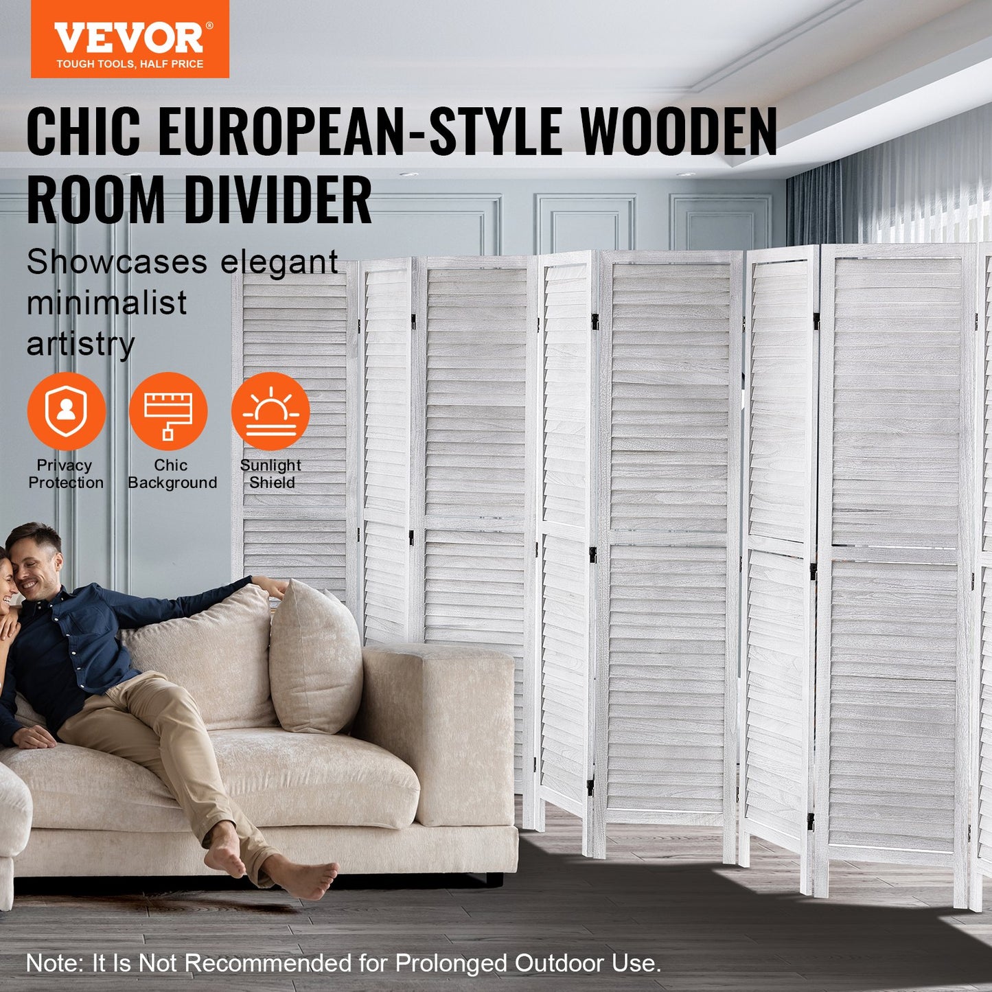 Wood Room Divider - 8 Panel Folding Privacy Screen, 66.9" Tall