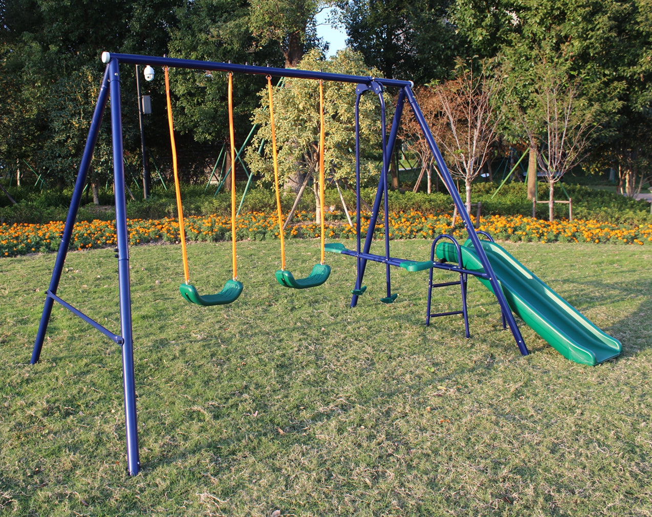 3 in 1 Swing Set with Slide, Belt Swing & Glider - Blue