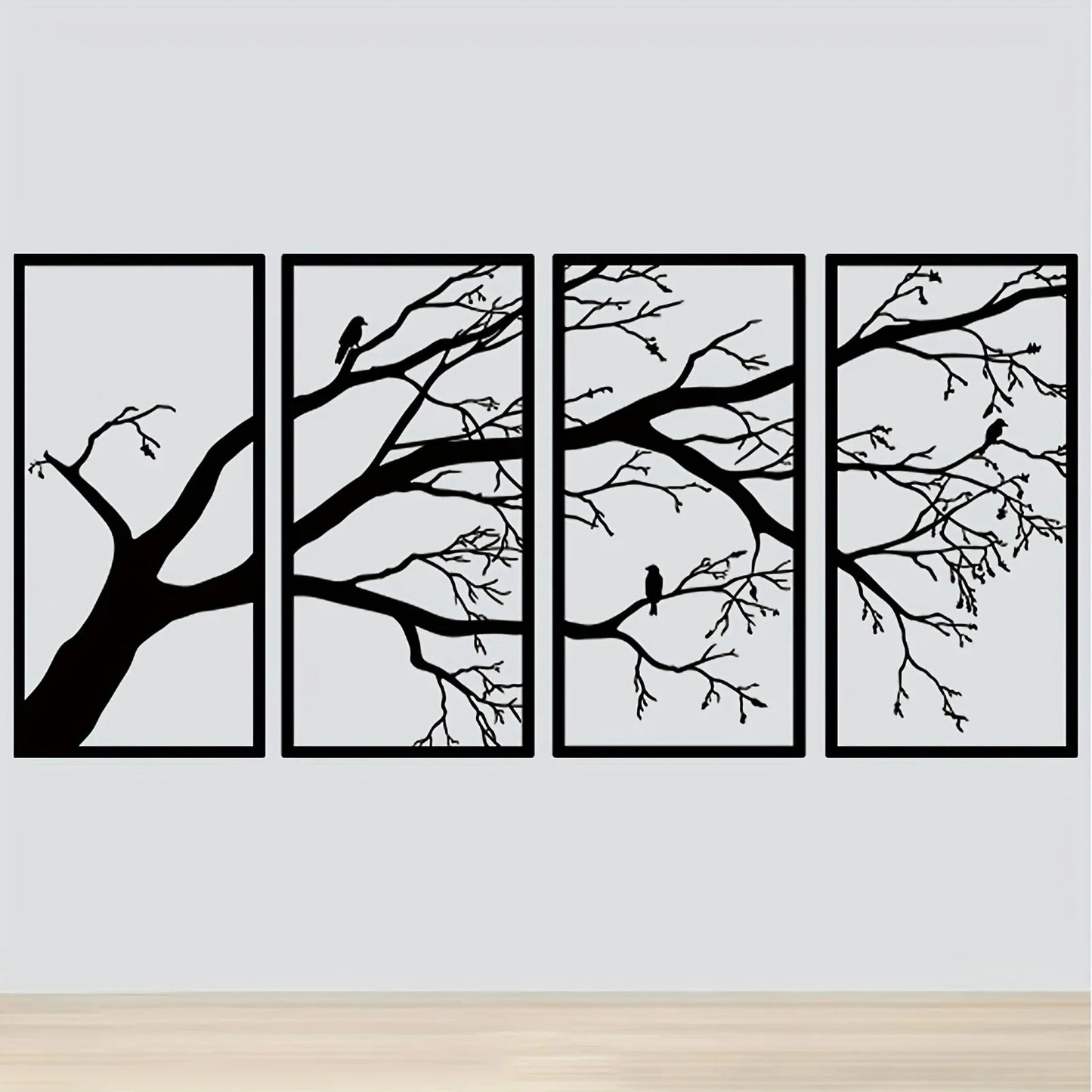 Black Tree of Life Metal Wall Art Decor - Set of 4
