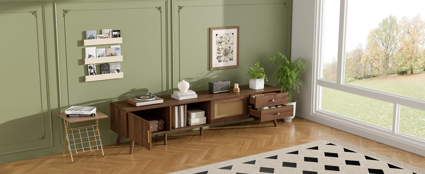 76" Modern Rattan TV Stand for TVs up to 85 Inches - Natural