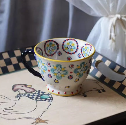 Large Capacity Ceramic Breakfast Mug for Milk and Oatmeal - Vintage Style, 400-450ml