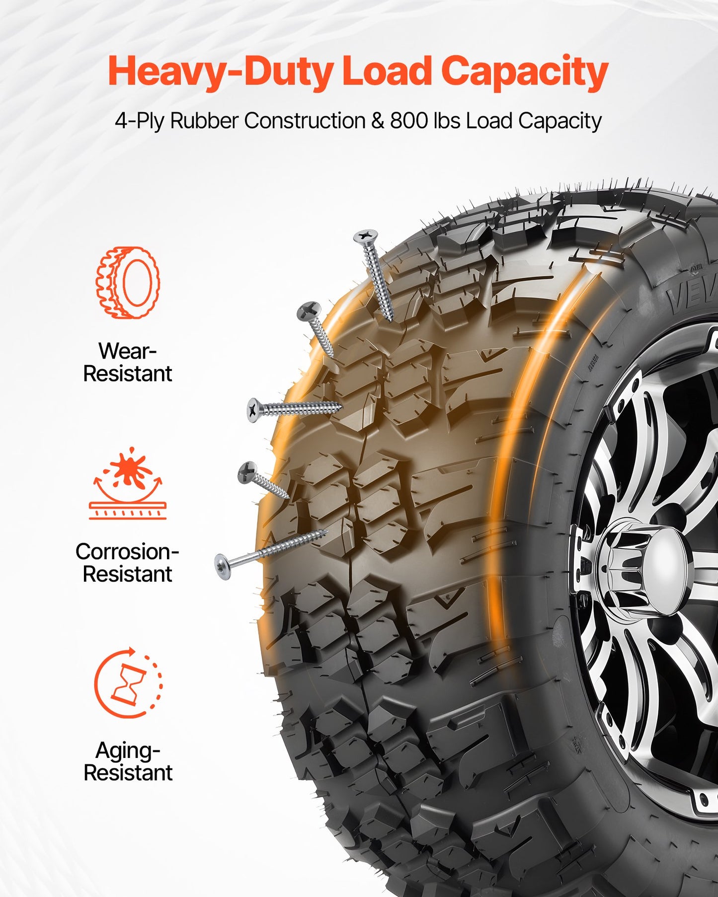 12 Inch Golf Cart Wheels & Tires Set - 20x10-12 Alloy Rims, All-Terrain 4 Ply Rubber