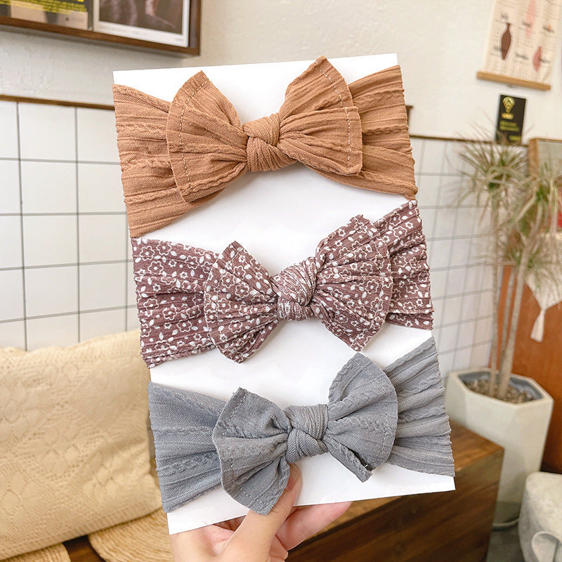 European & American Style Wide Bow Elastic Headband Set - Soft Jacquard Hair Accessories