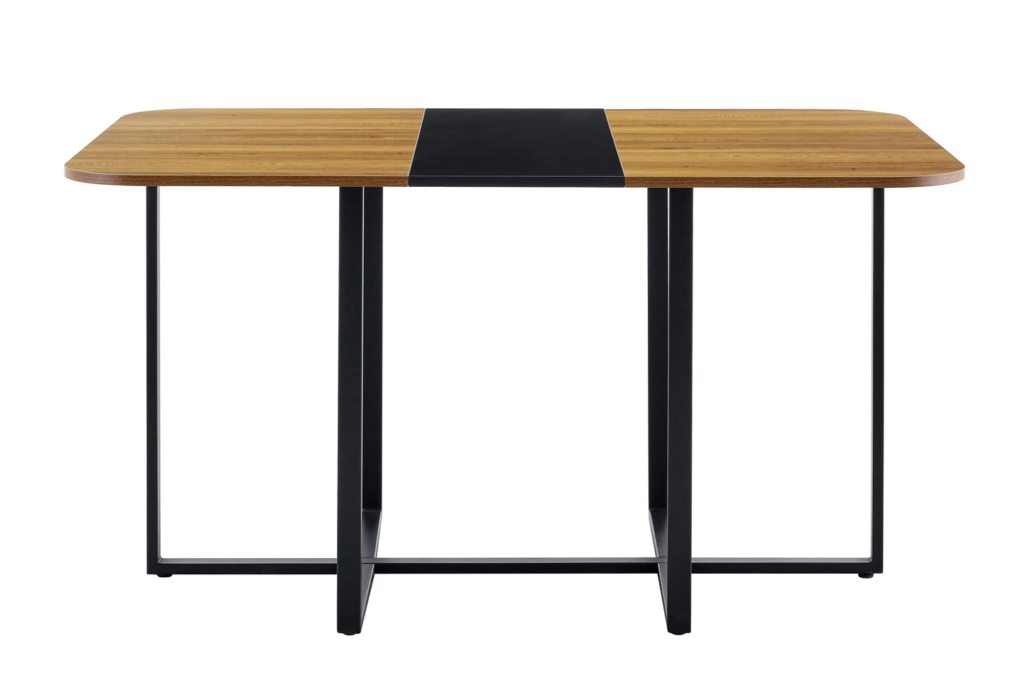 Two-Tone MDF Dining Table in Black & Natural Wood - 60.2x39.3 Inches