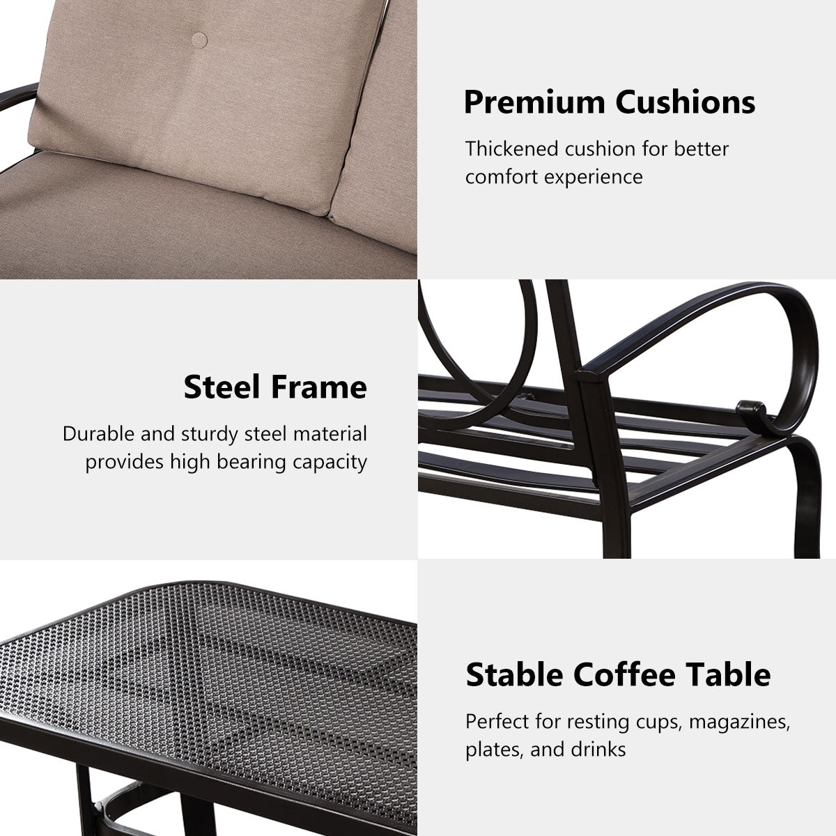 2-Piece Outdoor Cushioned Loveseat and Coffee Table Set - Beige
