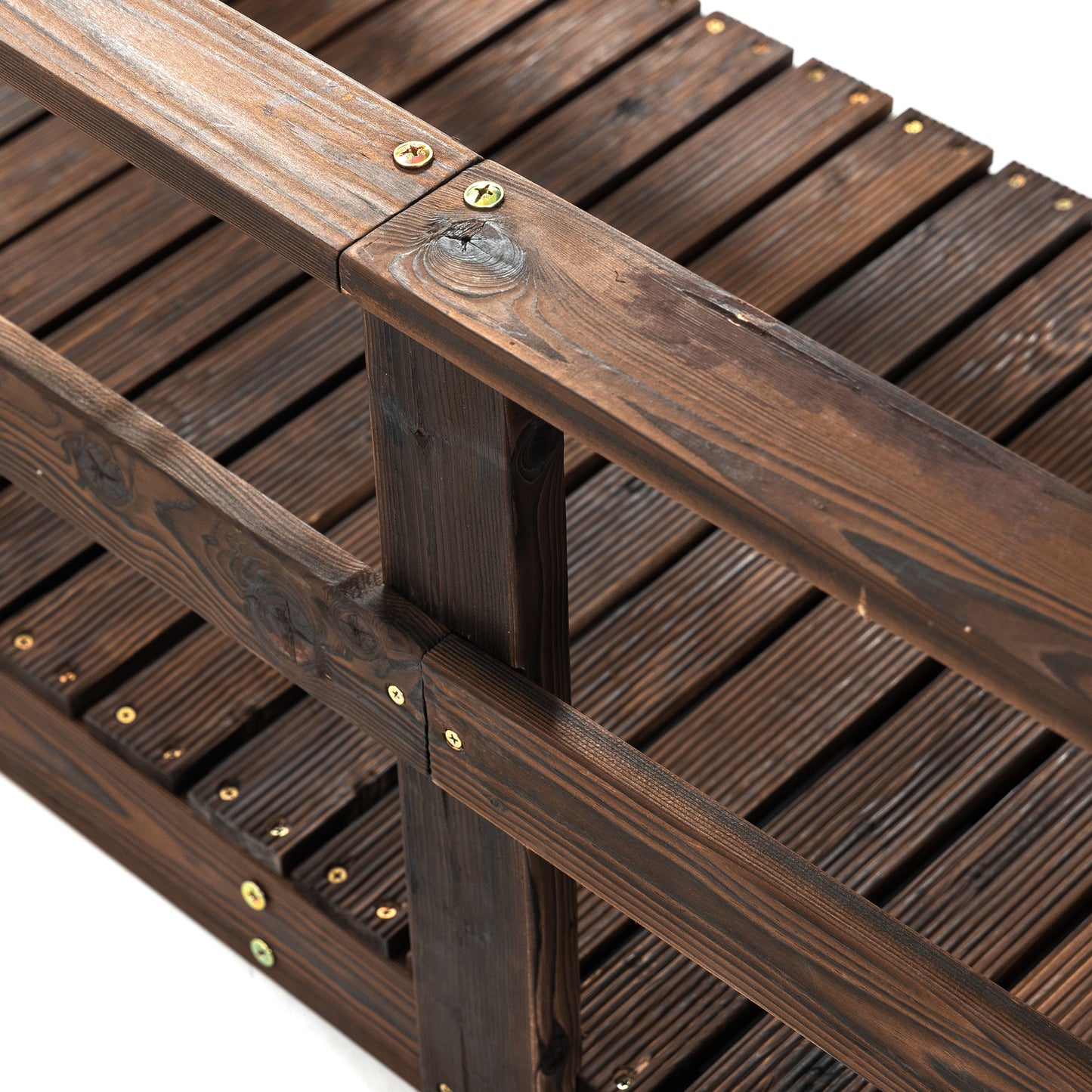 Wooden Garden Bridge with Safety Railings - Pine Stained Finish, 1160x700x125mm