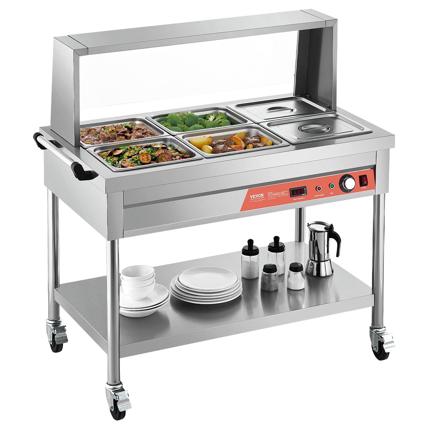 Commercial Food Warmer Steam Table with 6 Half-Size Pans, Silver