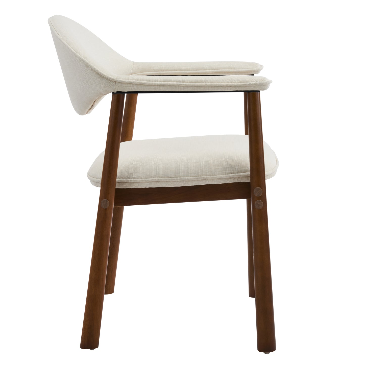 Upholstered Dining Chairs Set of 2 - Beige Fabric & Walnut Wood