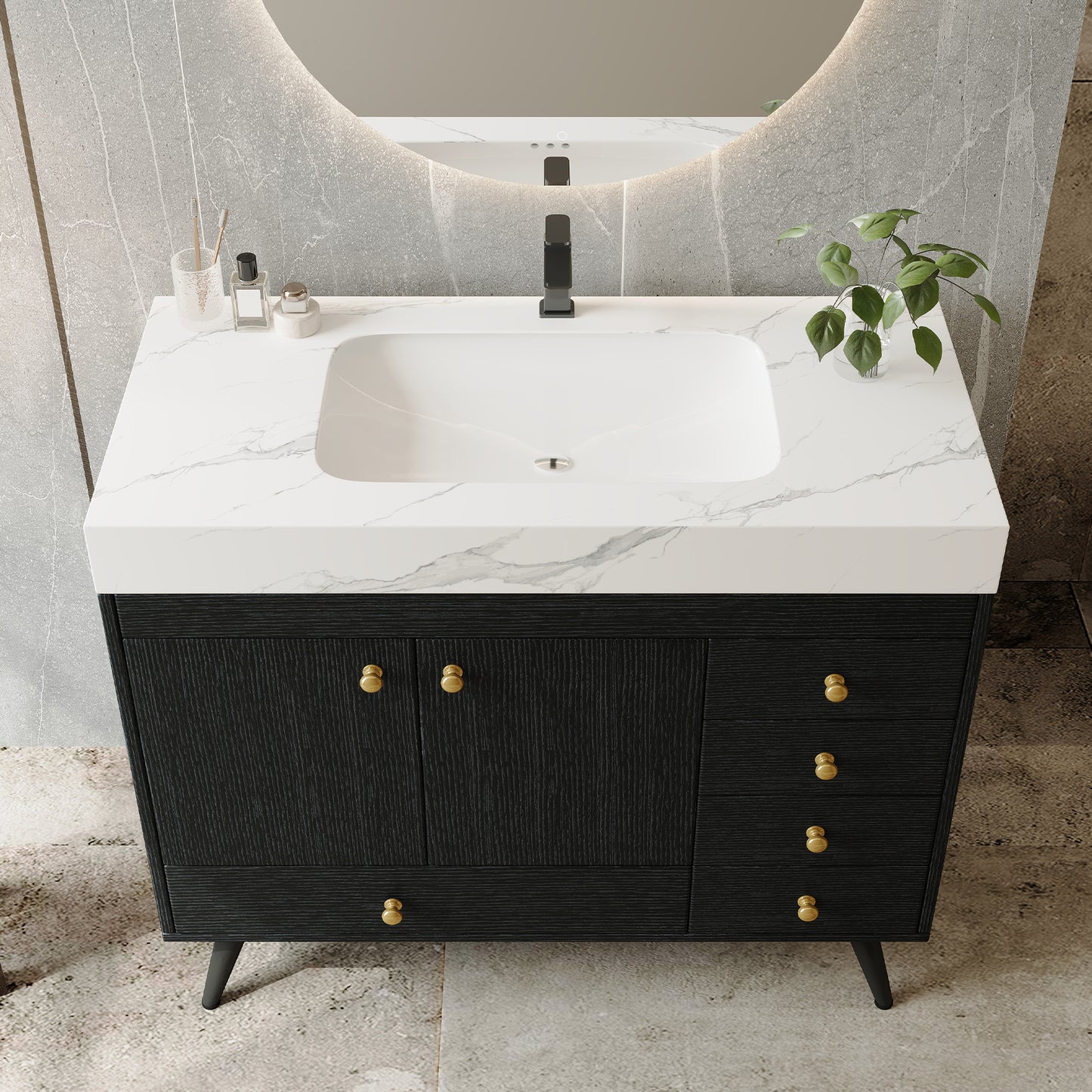 36" Freestanding Bathroom Vanity with Faux Marble Top & Sink