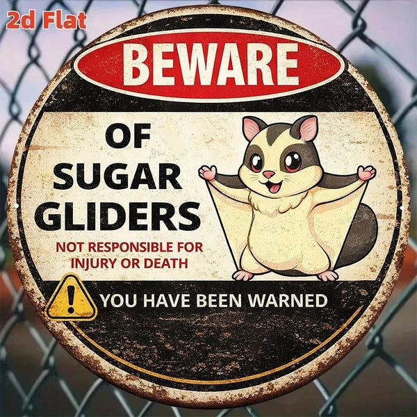 Cute Sugar Glider Warning Sign - 8x8 Inch Retro Plaque