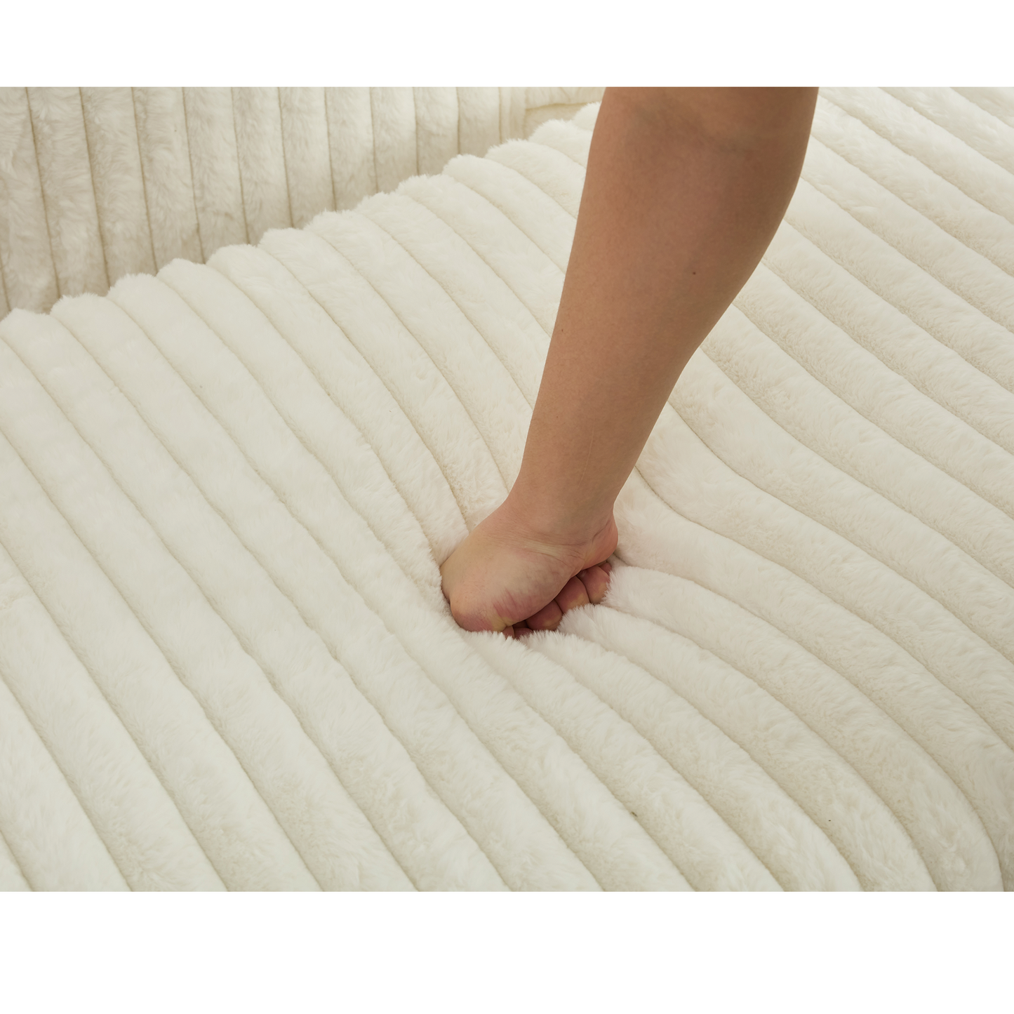Oversized Corduroy Chaise Longue with Ottoman - Beige