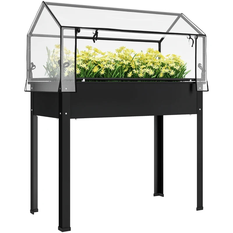 Elevated Garden Bed with Greenhouse Cover - Black, 39.4x18.9x48.8in