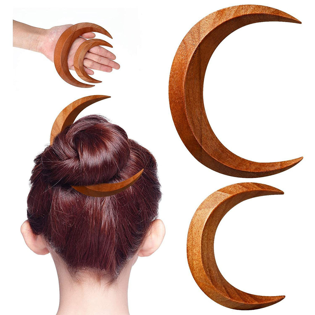 Wooden Crescent Hair Barrette - Black, Brown