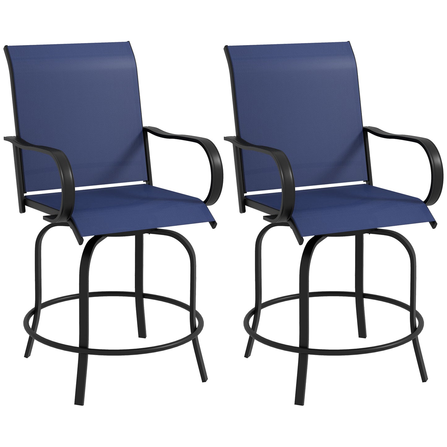 Outdoor Bar Stool Set of 2 - 360° Swivel Navy Blue Chairs
