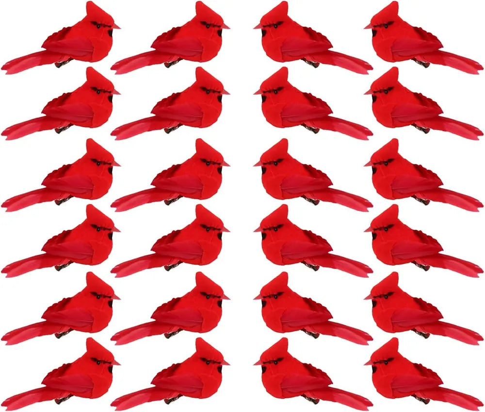 Mini Cardinal Birds for Crafts - Red Velvet & Feathers, 12 Pcs