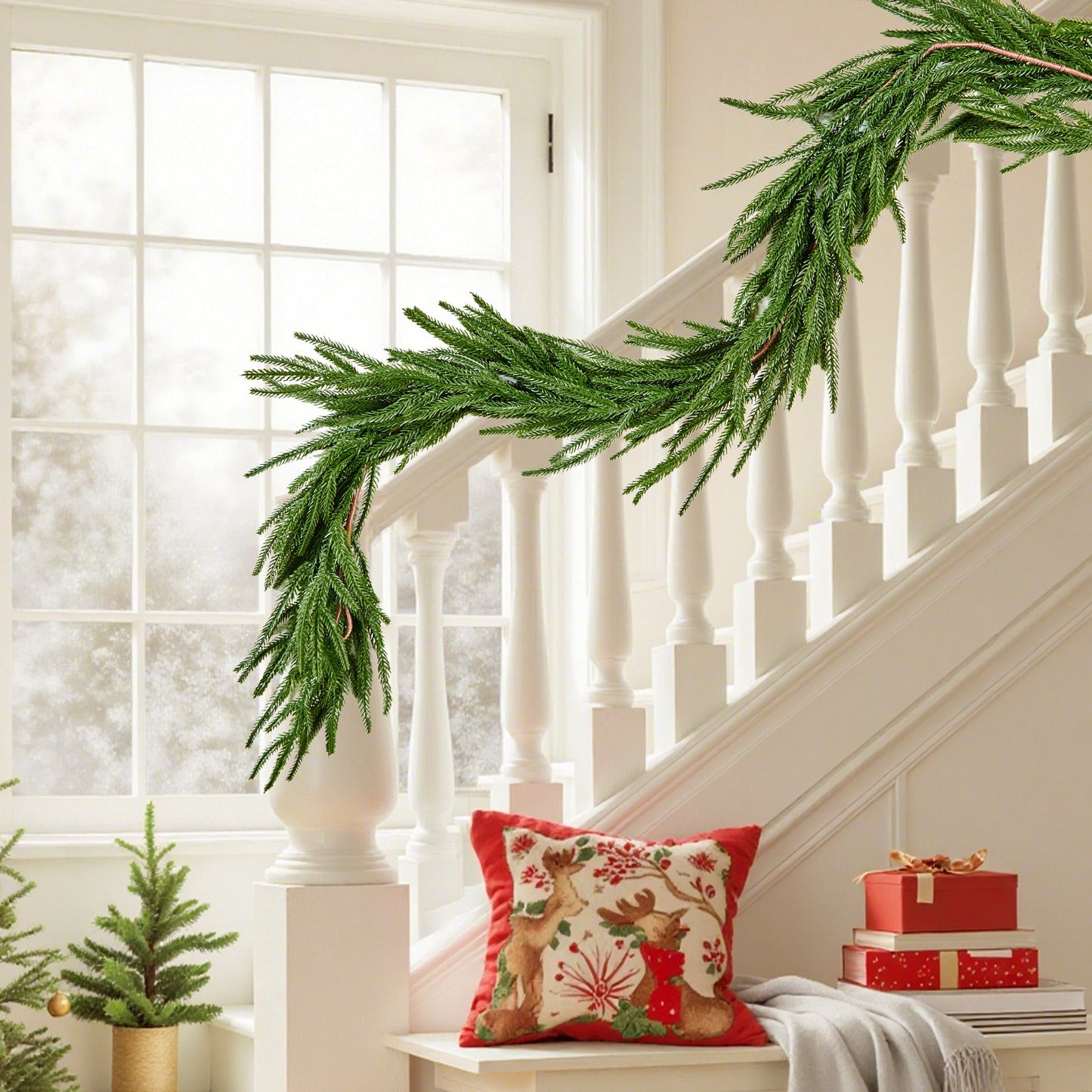 6Ft Artificial Norfolk Christmas Garland Green Holiday Decor for Fireplace