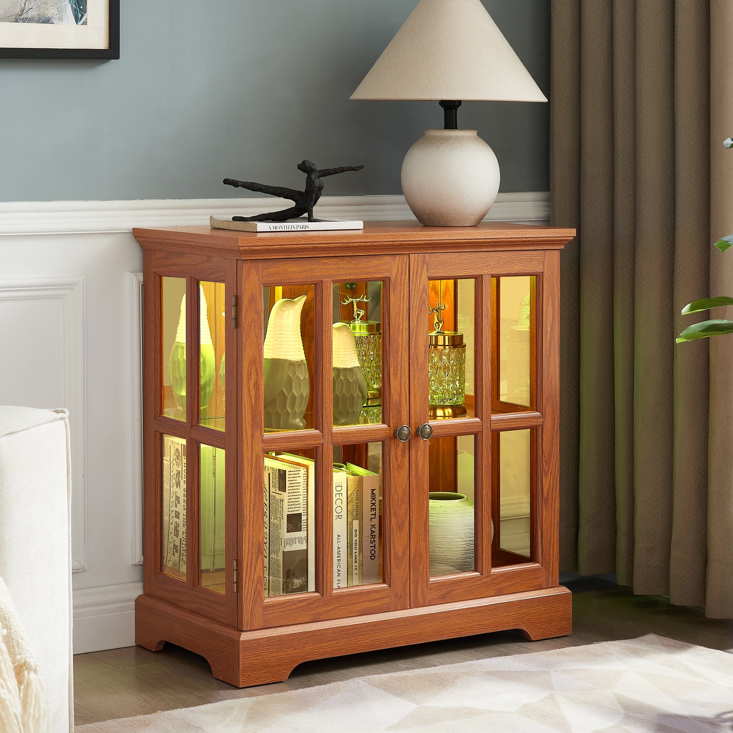 LED Curio Display Cabinet,Antique Cabinet With Adjustable