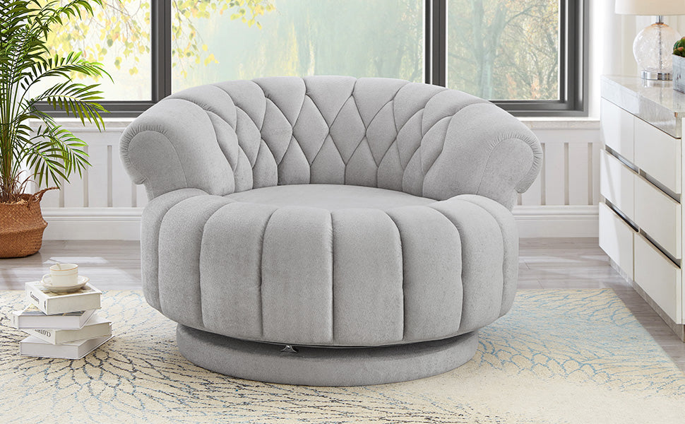 Grey 360° Swivel Accent Chair - Chenille Barrel Club Chair