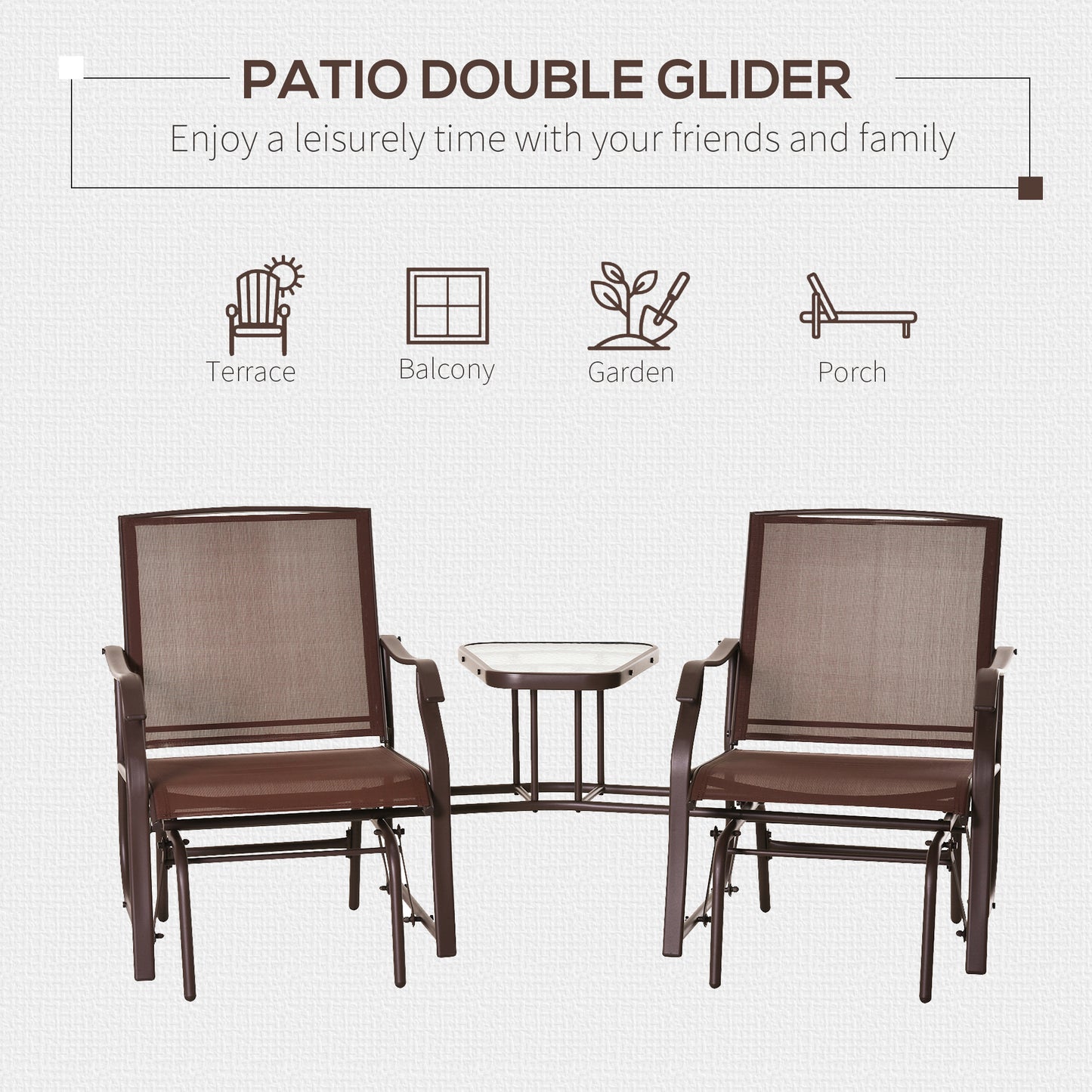 Outdoor Glider Chair and Coffee Table Set - 2-Seater Swing Loveseat