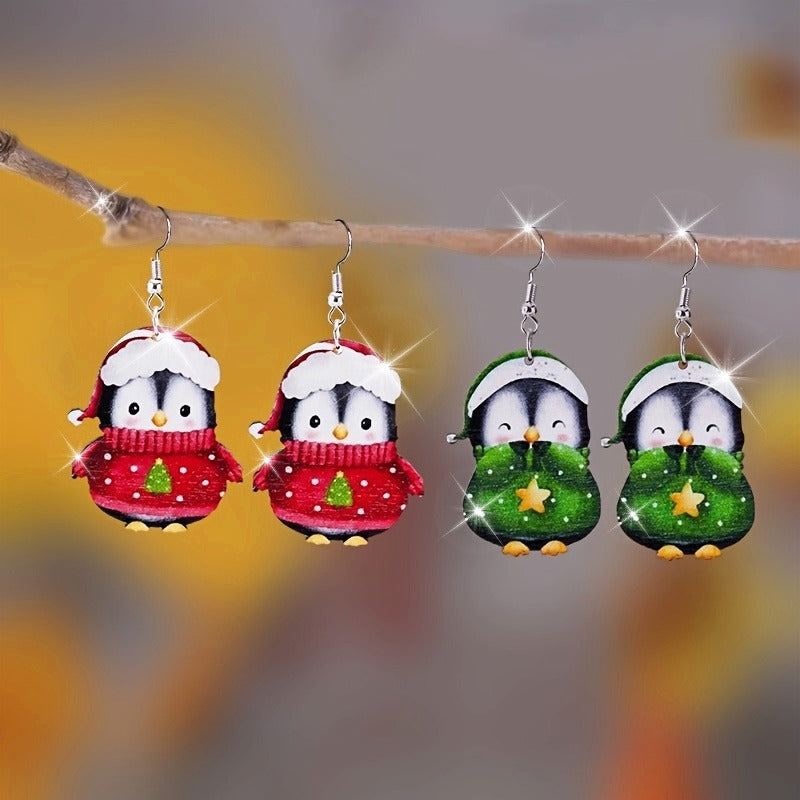 Christmas Party Acrylic Penguin Earrings Unisex Festive Jewelry